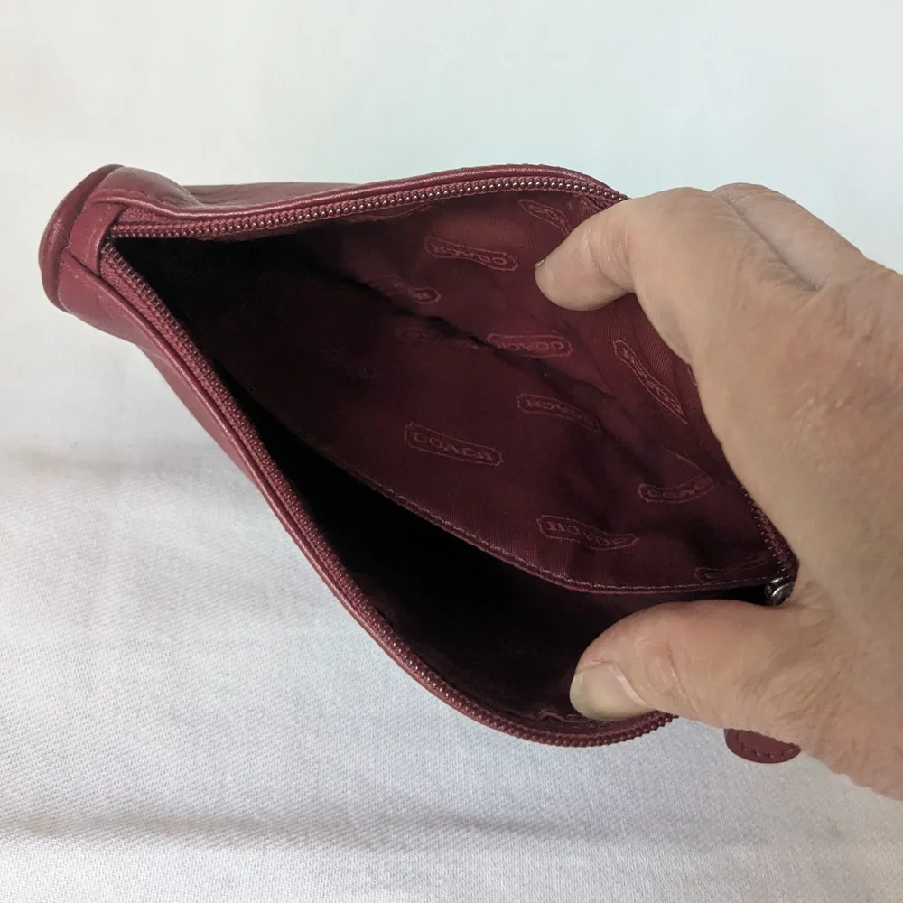 Vintage Coach Burgundy Leather Cosmetic Case Pouch Clutch